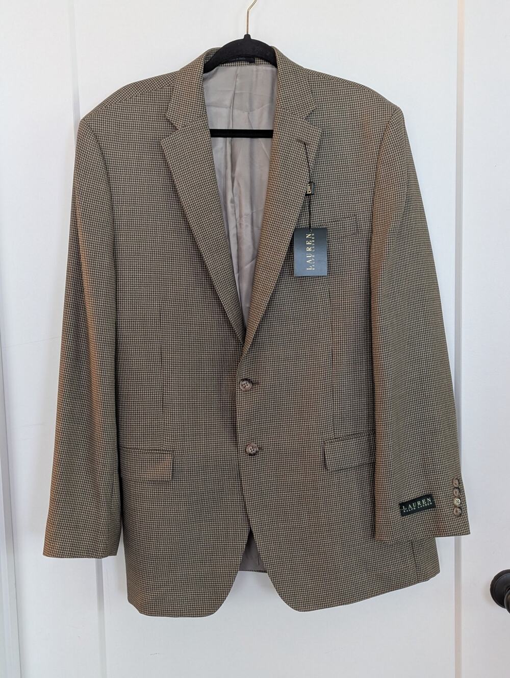 NWT Lauren Ralph Lauren Blazer 44L Silk Wool Brown Olive Houndstooth Sport Coat